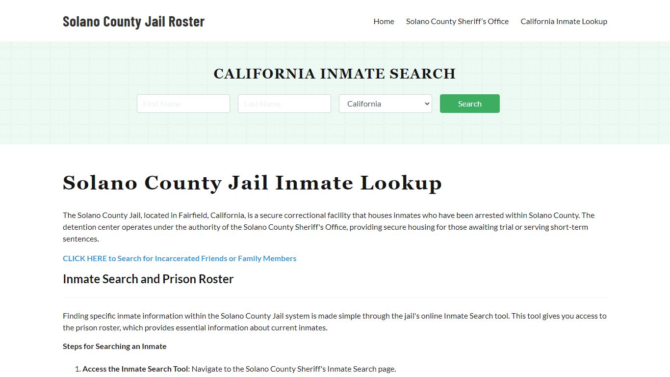 Solano Jail Inmate Search